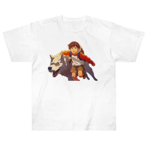 少年とオオカミの追跡 Heavyweight T-Shirt