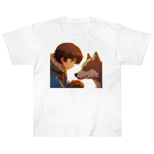 少年とオオカミの信頼 ヘビーウェイトTシャツ