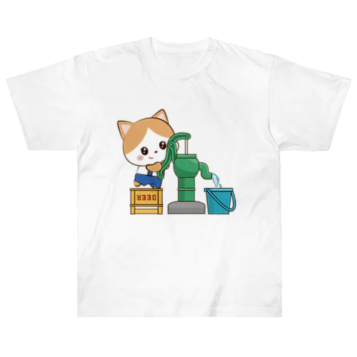 昭和レトロな猫ちゃん お水くみver Heavyweight T-Shirt