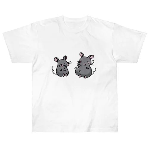 ふつうのマウスとおデブなマウス ヘビーウェイトTシャツ