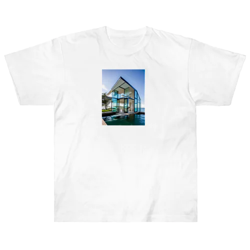 オーシャンビュー　海に浮いた透明グラスハウス ヘビーウェイトTシャツ