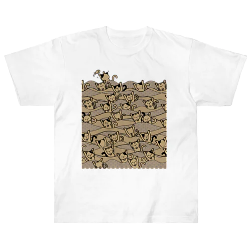 和柄シンクロナイズドスイミング猫（淡色×茶色） ヘビーウェイトTシャツ