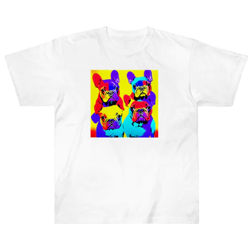 Vivid Quartet of French Bulldogs ヘビーウェイトTシャツ