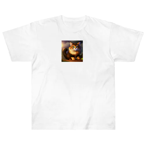 かわいい猫のイラストグッズ ヘビーウェイトTシャツ
