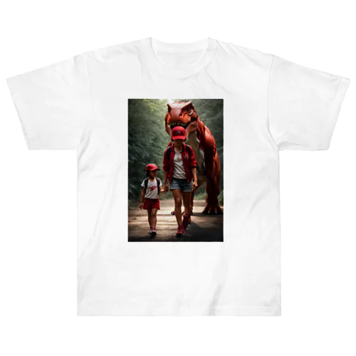 赤い恐竜 Heavyweight T-Shirt