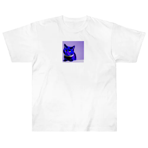 ネオンに染まった猫 ヘビーウェイトTシャツ