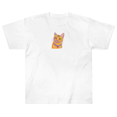鮮やかな凛々しい猫さんのイラストグッズ ヘビーウェイトTシャツ