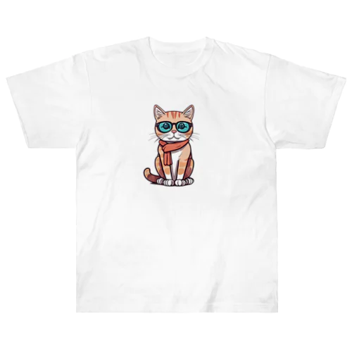 メガネ猫∥ ヘビーウェイトTシャツ