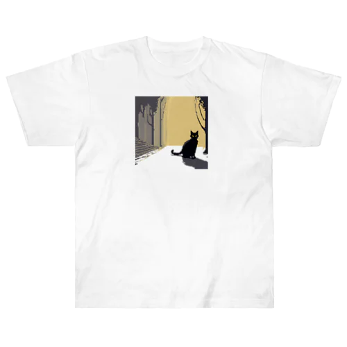 ピクセルアート黒猫　8 ヘビーウェイトTシャツ
