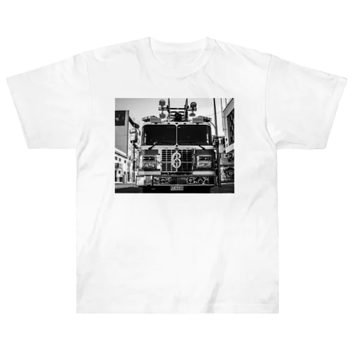 モノクロ消防車 ヘビーウェイトTシャツ