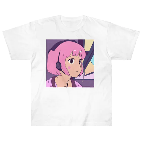 ピンク髪の少女 ヘビーウェイトTシャツ