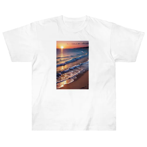 浜辺の夕日 ヘビーウェイトTシャツ