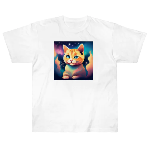 夜空を見つめる猫 Heavyweight T-Shirt