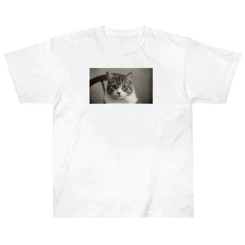 猫グッズ　モノクロ写真　クラシック ヘビーウェイトTシャツ