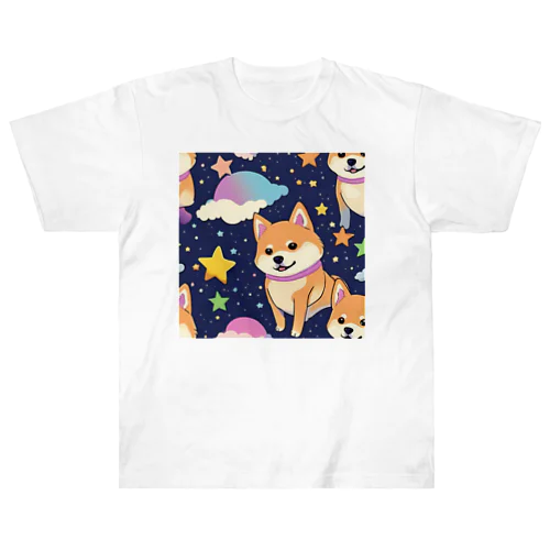 夜空に柴犬 ヘビーウェイトTシャツ