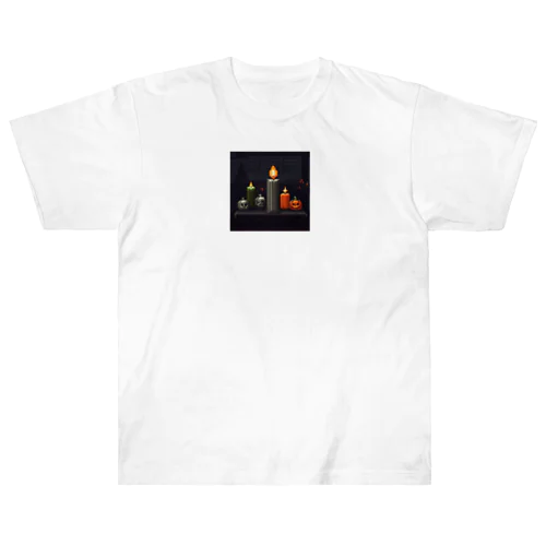 火が灯る蝋燭とハロウィンカボチャのドット絵 Heavyweight T-Shirt