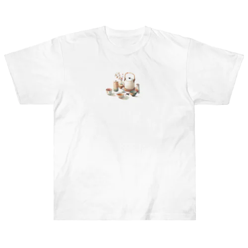 和風な茶器のミニマルデザイン Heavyweight T-Shirt
