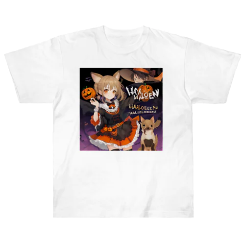 魔女とチワワのハロウィン・カボチャフィエスタ！ ヘビーウェイトTシャツ