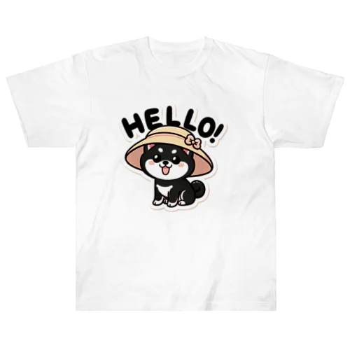 大きな帽子をかぶった黒柴犬ちゃん Heavyweight T-Shirt