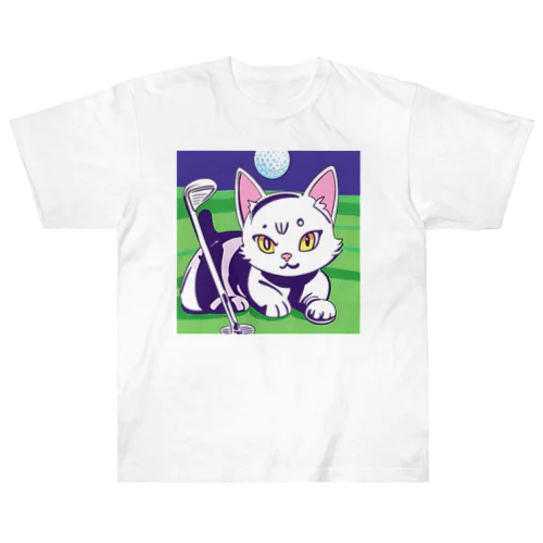 猫 可愛い ゴルフ ヘビーウェイトTシャツ