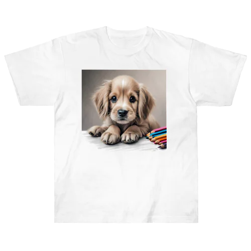 つぶらな瞳の可愛い子犬② ヘビーウェイトTシャツ