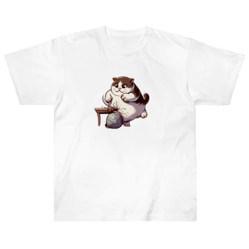 怒っている太った猫 Heavyweight T-Shirt