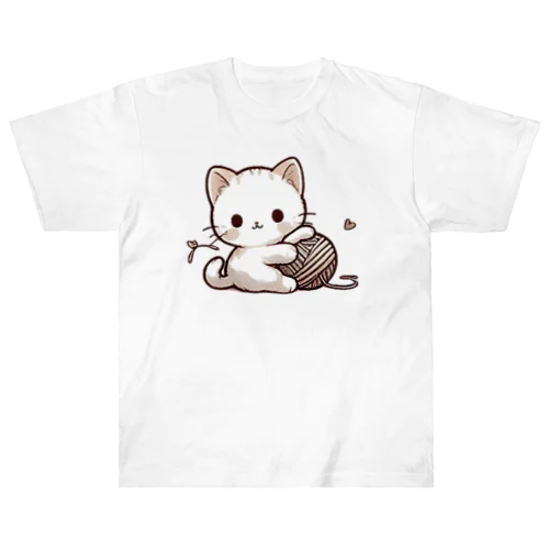 ふわふわ白猫の癒しグッズ ヘビーウェイトTシャツ