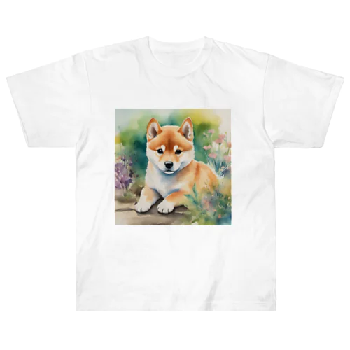 水彩子犬　柴犬 Heavyweight T-Shirt