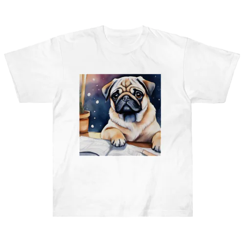 水彩子犬　パグ Heavyweight T-Shirt