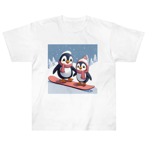 ペンギン親子でスノボ ヘビーウェイトTシャツ