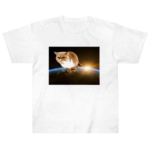 ふんばる宇宙ネコ Heavyweight T-Shirt