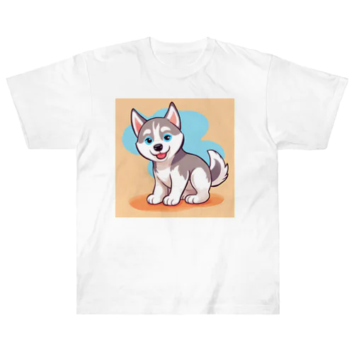 かわいいハスキーの子犬のイラストグッズC ヘビーウェイトTシャツ