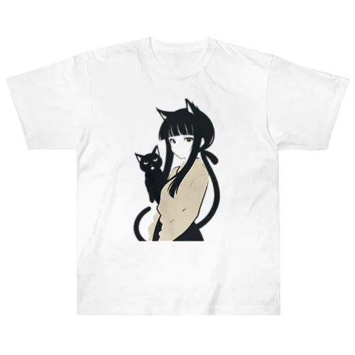 黒猫の少女 Heavyweight T-Shirt