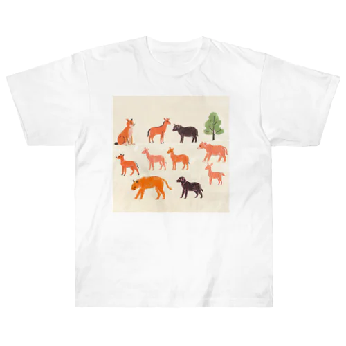 ゆるくてかわいい動物の群れ ヘビーウェイトTシャツ
