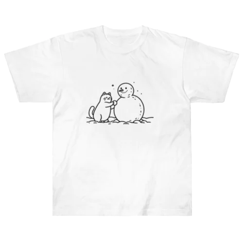 雪だるまを作る猫 Heavyweight T-Shirt