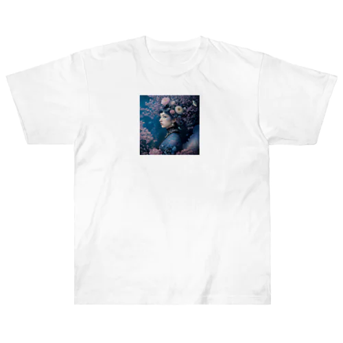 「夜桜の幻想：桜の精霊」 - "Night Sakura Fantasia: Spirit of the Cherry Blossom" Heavyweight T-Shirt