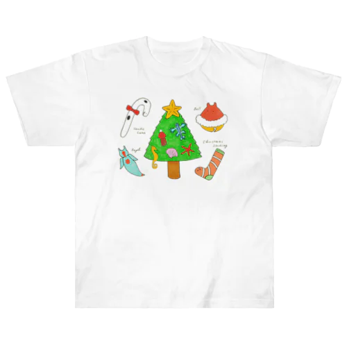 [森図鑑] 海洋生物のクリスマスパーティ ヘビーウェイトTシャツ