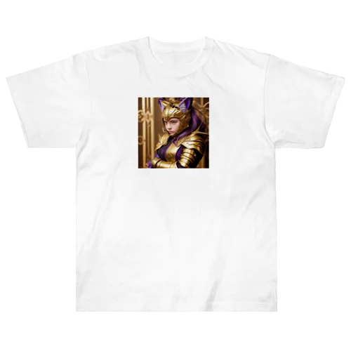 「金光輝く勇気：女性猫耳戦士の守護の証」 Heavyweight T-Shirt