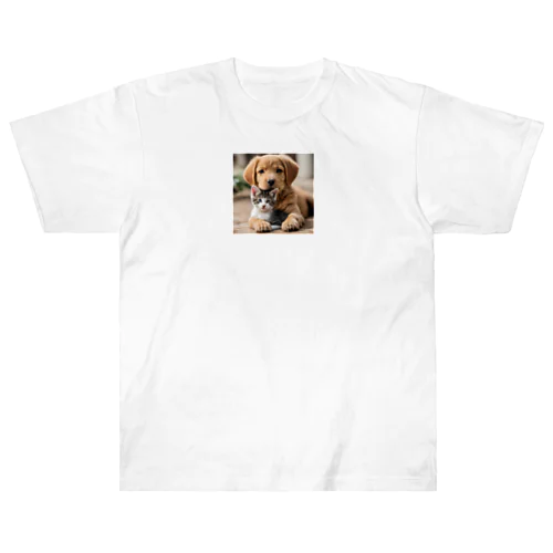 かわいい子猫と子犬 ヘビーウェイトTシャツ