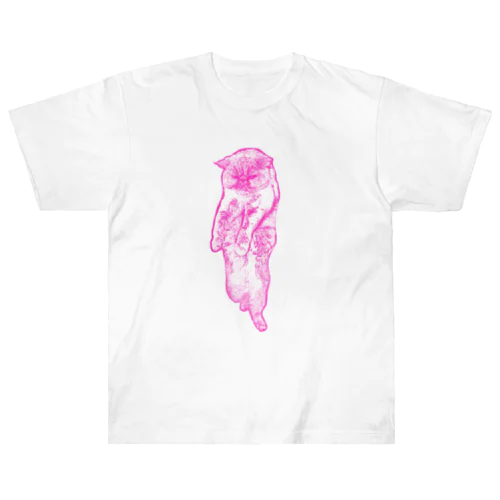 スタンディング☆ネコ (pink) ヘビーウェイトTシャツ