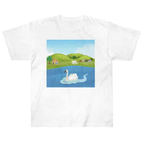 白鳥　風景 ヘビーウェイトTシャツ