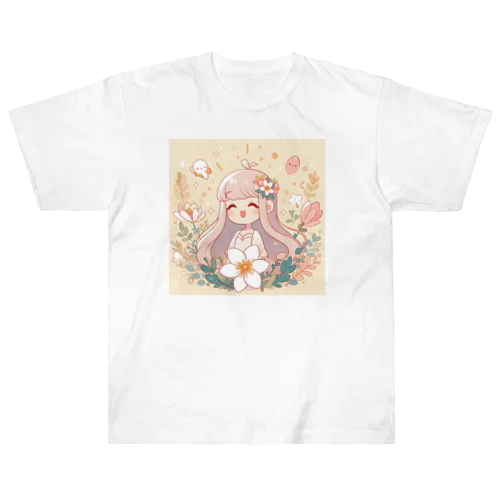 少女とお花🌸 ヘビーウェイトTシャツ