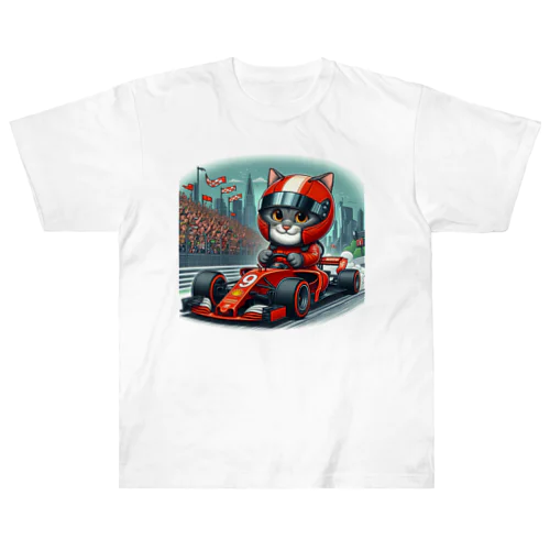 F1ドライバーになったネコ ヘビーウェイトTシャツ