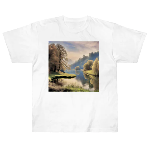 静かな川辺の風景 Heavyweight T-Shirt