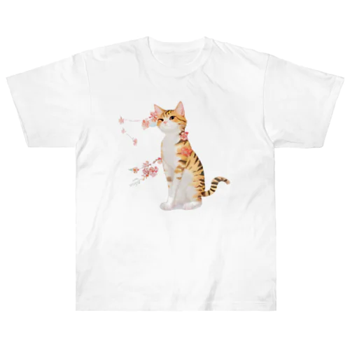 花となるねこ Heavyweight T-Shirt