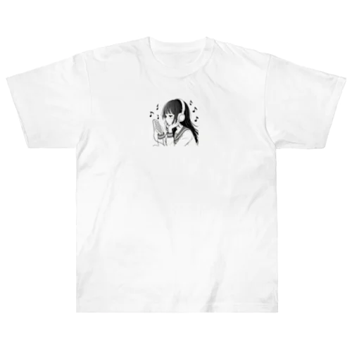 音楽を聴く女の子 ヘビーウェイトTシャツ