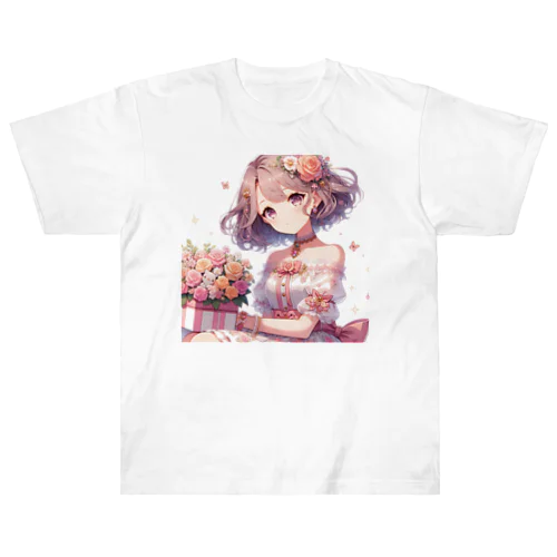 春の花畑と少女 Heavyweight T-Shirt