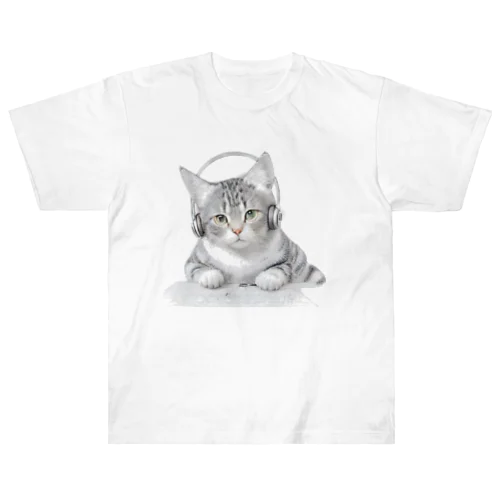 ヘッドホンねこ ヘビーウェイトTシャツ