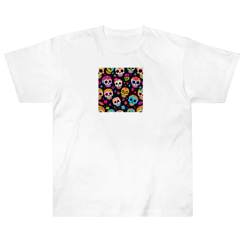 メキシコの死者の日 スカルデザイン ヘビーウェイトTシャツ