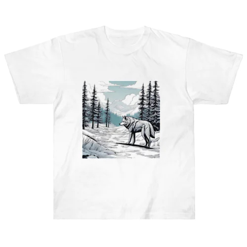 雪と狼 ヘビーウェイトTシャツ